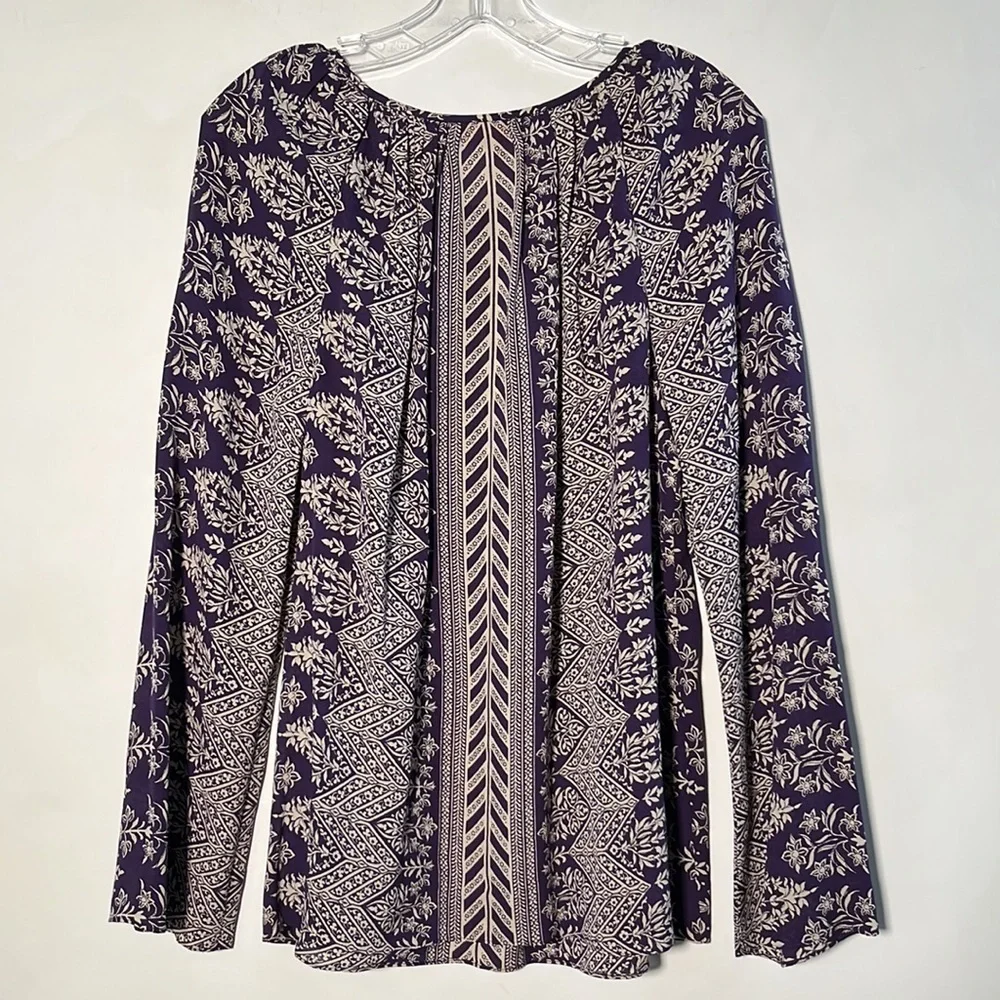 TORY BURCH Contemporary Career Boho 100% Silk Multi Print Keyhole Tunic SZ 8